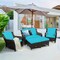 5-Piece Turquoise Rattan Patio Furniture Set with Loveseat, 2 Single Sofas & 2 Ottomans